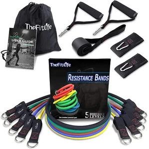 Exercise Resistance Bands with Handles - 5 Fitness Workout Bands Stackable up to - Picture 1 of 7