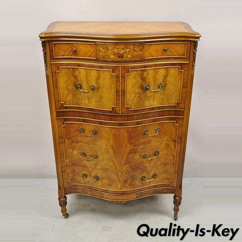 French Louis XV Style Satinwood Serpentine Highboy Tall Chest Dresser by Joerns Cover