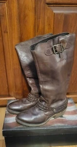 $375❤️ Vintage Shoe Company Holly Riding Boots Harness Lug Sole Chocolate 6.5 - Picture 1 of 5