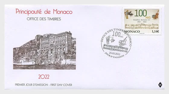 monaco 2022  Rainier III Music Academy Centenary PIANO VIOLON note 1922 1v FDC - Image 1 of 1