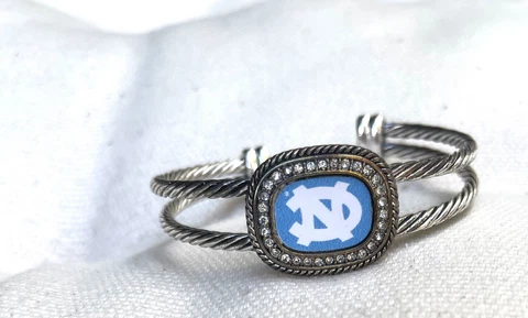 North Carolina Tar Heels Silver Twisted Crystal Cuff Bracelet Jewelry NCAA Cover
