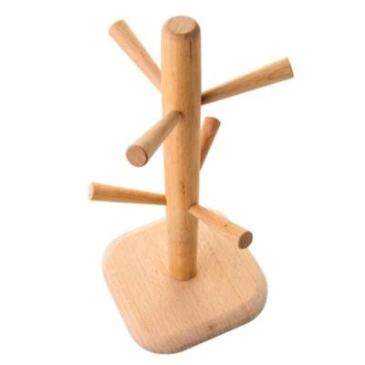 Soporte colgante de madera de haya 6 tazas árbol taza de té soporte estante de almacenamiento drenaje hogar Foto 1 de 3