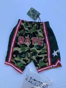 A BATHING APE Kids Basketball Short Green CAMO Pattern BAPE LOGO Japan Sz 120 - Picture 1 of 5