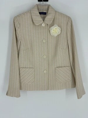 NUEVO CON ETIQUETAS Karen Scott Beige Blanco Blazer Chaqueta Almohadillas para el Hombro Para Mujer Talla 10P Petites Foto 1 de 4