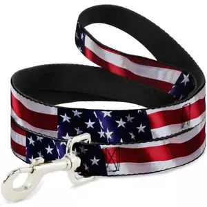 Buckle Down Dog Leash - Vivid US Flag Patriotic Puppy Cat Lead Made in USA - Picture 1 of 3