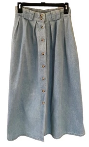 VTG Cabin Creek Denim Button Front Skirt 14 Modest Elastic Waist Rodeo USA READ - Picture 1 of 16