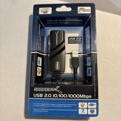 New Sabrent Network Adapter USB 2.0 To 10/100/1000MBPS Windows Mac Linux NIB - Image 1 of 4