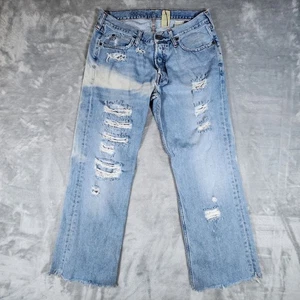 Vintage Hollister HCO Low Rise Boot Jeans 34 Raw Hem Distressed Grunge Rock - Picture 1 of 12