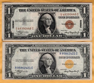 Segunda Guerra Mundial era Hawai y África del Norte emiten $1 certificados de plata en alto grado Foto 1 de 2