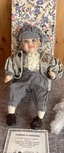 Knightsbridge Finest Bisque Porcelain Sitting BOY Doll GOLDMIE 14” Rare Vintage - Picture 1 of 12