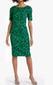 Boden Fleur tailliertes Kleid Gr. 6 grün & schwarz gewebt Blumen 3/4 Ärmel Reißverschluss gefüttert - Bild 1 von 15