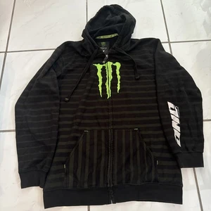 Vintage Monster Energy One Industries Black Hoodie Full Zip Up Mens L 23.5x29 - Picture 1 of 20
