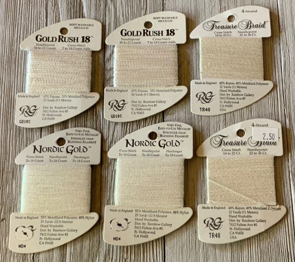 Lot of 6 Needlepoint/Embroidery THREAD RAINBOW GALLERY Nordic , Gold, Treasure - Image 1 of 4