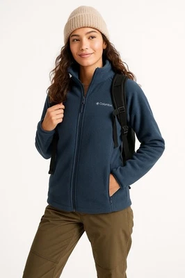 Куртка женская Columbia средняя синяя на молнии флисовые карманы для походов на открытом воздухе теплая - Изображение 1 из 4