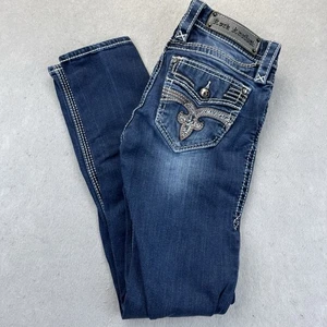 Pantalones de mezclilla Rock Revival 26 Axteen ajustados tiro bajo puntadas gruesas - Imagen 1 de 18