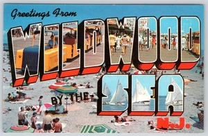 1950-60's GREETINGS from WILDWOOD BY-THE-SEA NJ VINTAGE POSTCARD - Picture 1 of 2