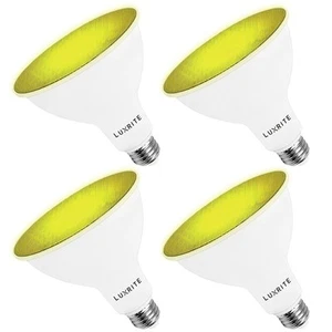 Luxrite LED PAR38 Flood Yellow Light Bulb 8W=45W Damp Rated UL E26 Base 4 Pack - Picture 1 of 7
