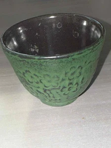 Tetsubin Tea Cup Cast Iron Bamboo Floral Design Green and Black - Picture 1 of 5