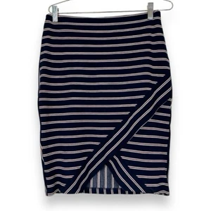 Skies Are Blue Bethany Striped Pencil Skirt Navy M - Picture 1 of 9