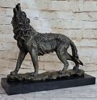 Hot Cast Museum Quality Howling Wolf Bronze Sculpture Animal Statue Figurine NR