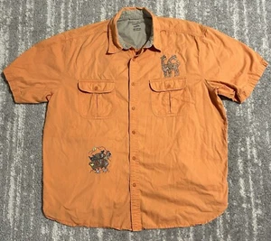 Mens Noah's Ark Embroidered Button Up Shirt Sz XL Orange Cotton Church Pastor - Picture 1 of 7