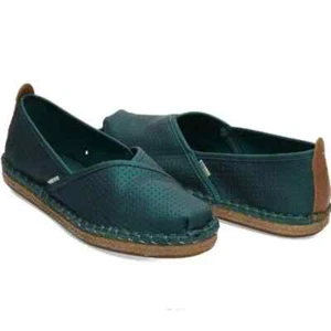 NEW TOMS Women Petra Water Shoe Emerald Matte Iridescent Jute Wrapped Loafer - Picture 1 of 4