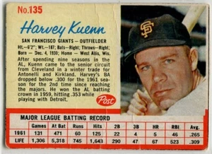 1962 Post Cereal #135 Harvey Kuenn San Francisco Giants - Picture 1 of 2