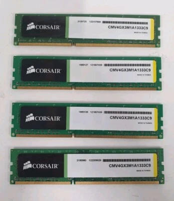 16GB Kit (4 x 4GB) Corsair CMV4GX3M1A1333C9 DIMM 1333MHz DDR3 PC Memory RAM +VAT - Image 1 of 2