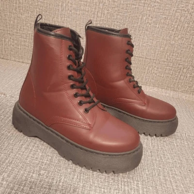 Топ Moda платформе Combat ботинки женщин размер 9 бордовый на шнуровке моды DIMI-1 - Изображение 1 из 4