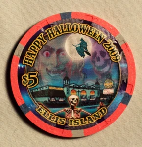 Ellis Island Casino Chip 2009 Halloween $5 Witch Moon Skeleton LE 500 Mint - Picture 1 of 3