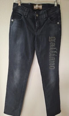 Pantalones de mezclilla para mujer John Galliano negros rectos con logotipo tachonado talla 29 Foto 1 de 4