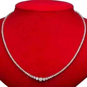 18Ct Round Cut Lab Created Diamond Women's Tennis Necklace 14K White Gold Plated - Picture 1 of 9