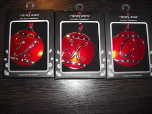 Round Letter U X Q Red Holiday Ornament Harvey Lewis Crystals from Swarovski - Picture 1 of 1