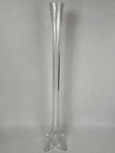"Florero estirado oscilante de vidrio transparente 4 dedos estriado borde plano vintage 19"" 20"" de alto" - Imagen 1 de 7