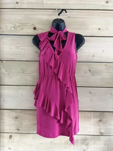 ASOS PETITE Ruffle Mini Dress With Bow Neck Pink Party Summer Cocktail Designer - Picture 1 of 6
