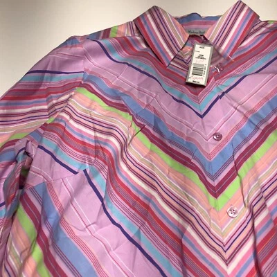 Top Madison Studio para mujer talla 20W rosa púrpura verde azul Chevron abotonado nuevo con etiquetas Foto 1 de 4