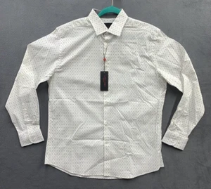 Linea Uomo Stretch Button Down Shirt Mens Large Navy White Polka Dot WLSFANCY - Picture 1 of 15