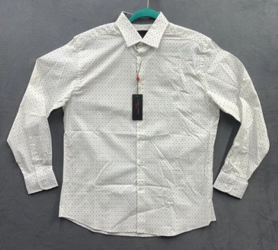 Linea Uomo Stretch Button Down Shirt Mens Large Navy White Polka Dot WLSFANCY - Image 1 of 4