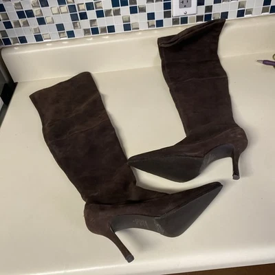 Botas Colin Stuart Western de cuero marrón gamuza con cremallera altas hasta la rodilla talla 6 Foto 1 de 4