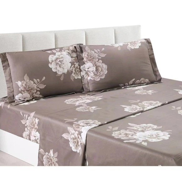 Marrisa Brown Floral 100% Cotton Queen Sheet Set Pillowcase Romantic Elegant - Image 1 of 1