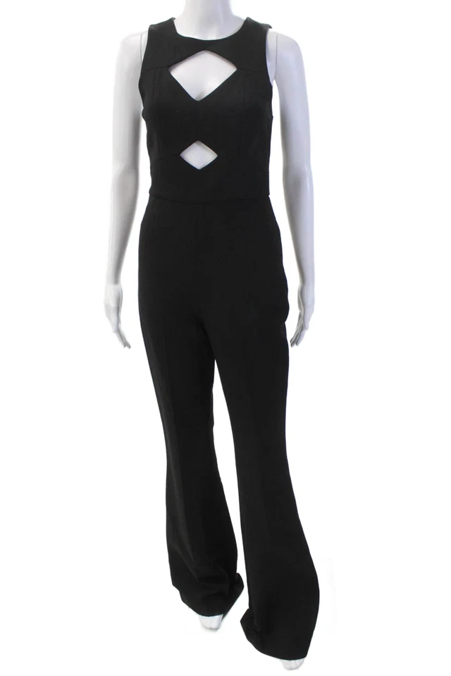 Rachel Zoe Womens Sleeveless High Rise Flare Leg Jumpsuit Black Size 2 - Image 1 of 4