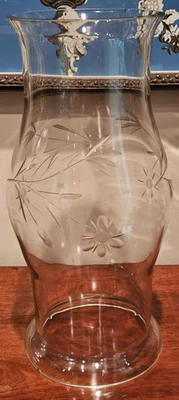 Large Etched Glass Hurricane Shade Blown Glass with Floral Designs 16"H - Image 1 of 4