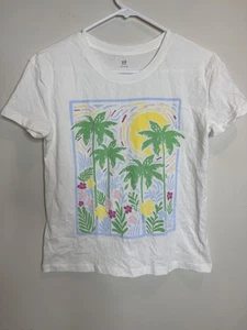 GAP Kids Shirt Youth 2XL White Palm Tree Tropical Floral Summer Graphic Tee XXL - Picture 1 of 5