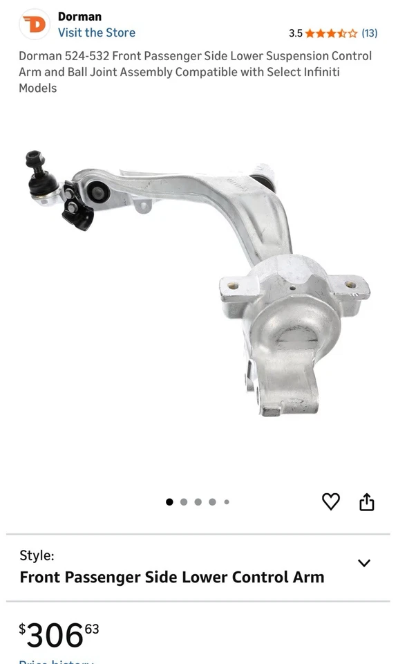 Brazo de control de suspensión Dorman 524-532 para 09-17 INFINITI FX35 FX37 FX50 QX70 Foto 1 de 4