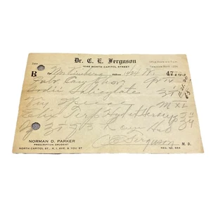Antike Rx Arzt Rezepte Drogistenformulare Dr. C. E. Ferguson 1920 Wash DC - Bild 1 von 2
