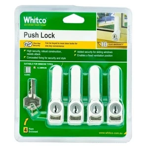 Whitco Sliding Window Push Lock 4pc - White, - Picture 1 of 1