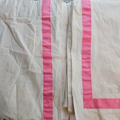 Pottery Barn PB TEEN Suite Ribbon Blackout Curtain 52x80" White/Pink Set of 2 - Image 1 of 4