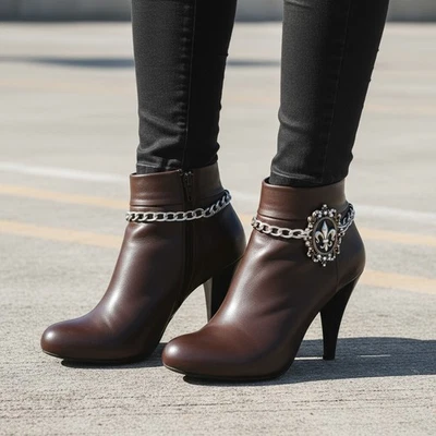 Mujeres 2 PIEZAS Plata Metal Bota Cadena Zapato Tobillera Bling Flor De Lis Dije Joyería Foto 1 de 4