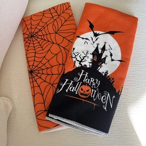 Haunted House @ SpiderwebDish Towel Halloween Set 2 Hand kitchen Decor - Picture 1 of 3