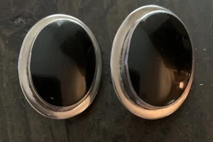 Pendientes de clip vintage de ónix negro y plata de ley 925 anteriores a 1940 México - Imagen 1 de 5